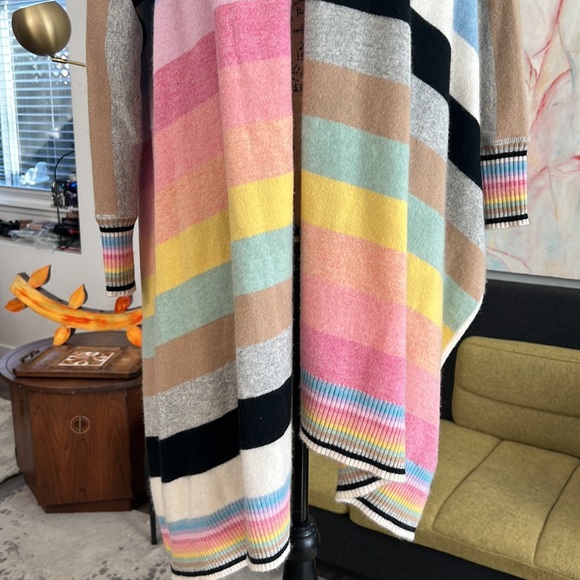 One Girl Who cashmere wrap sweater cardigan drape medium rainbow - Picture 3 of 13